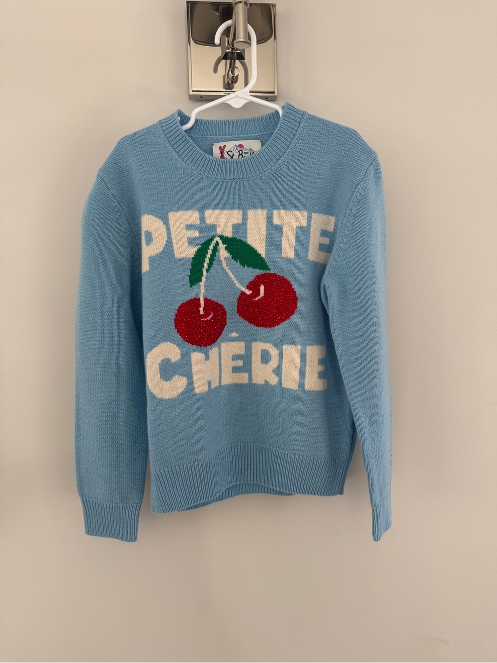 MC2 Saint Barth Light Blue Cherry Intarsia 'Petite Chérie' Sweater
